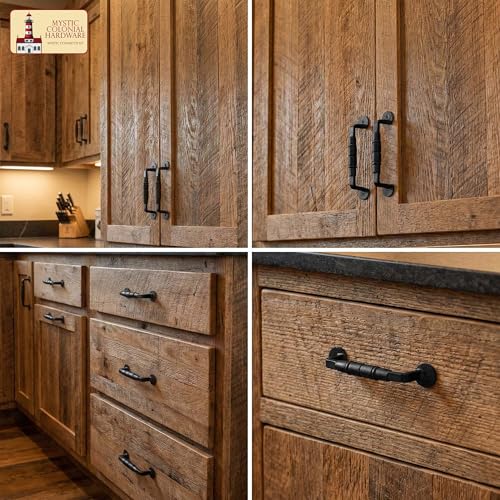 SaKeGa Mystic Colonial Medieval Rustic Hand Forged Iron Barrel Pull Handles with Compact Grip, Set of 2, 6 inch Decorative Hardware for Cabinets, Drawers & Dressers