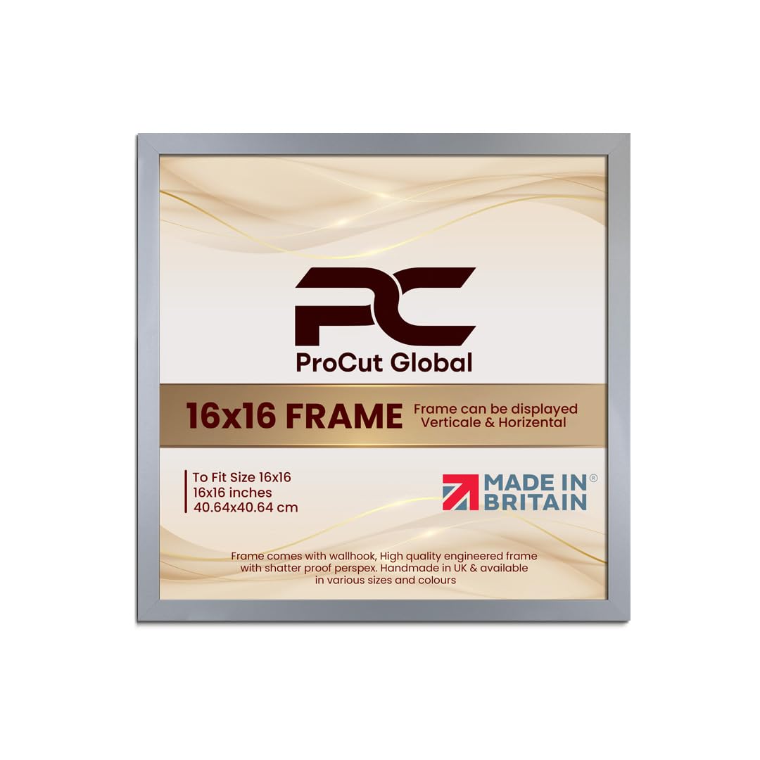 Procut Global 16X16 Silver Picture Frames - Modern Wooden Photo Frame with Shatterproof Perspex for Wall or Tabletop - Perfect for Posters, Certificates, Prints - Sizes & Colors Available