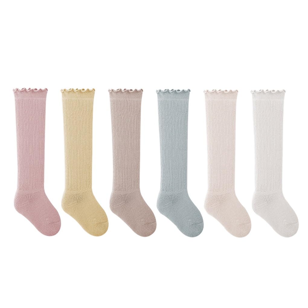 Chaussettes Hautes Montantes Bébés et Enfants, 6 Paires Grosse chaussette au genou 0-6-12 mois Longue chaussette enfant hiver coton 1-3 Ans