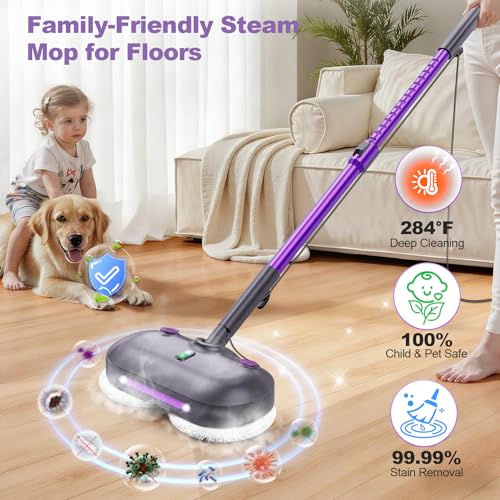 Image of Scrubbing Steam Mop with Rotating Pads for Floor Cleaning,Steam Cleaner F6
