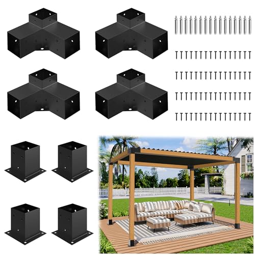 Jurrque Aluminum Alloy Pergola Kit with 3-Way Brackets for 4"x