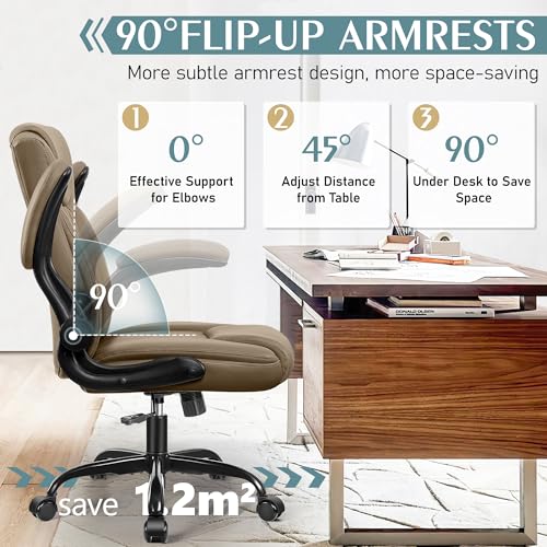 Image of Leather Office Chair, PU Home Computer Desk Chairs with Ergonomic Back Support, 360Swivel Free,Small Gaming Chair with Wheels and Adjustable Armrests, for Short People Use