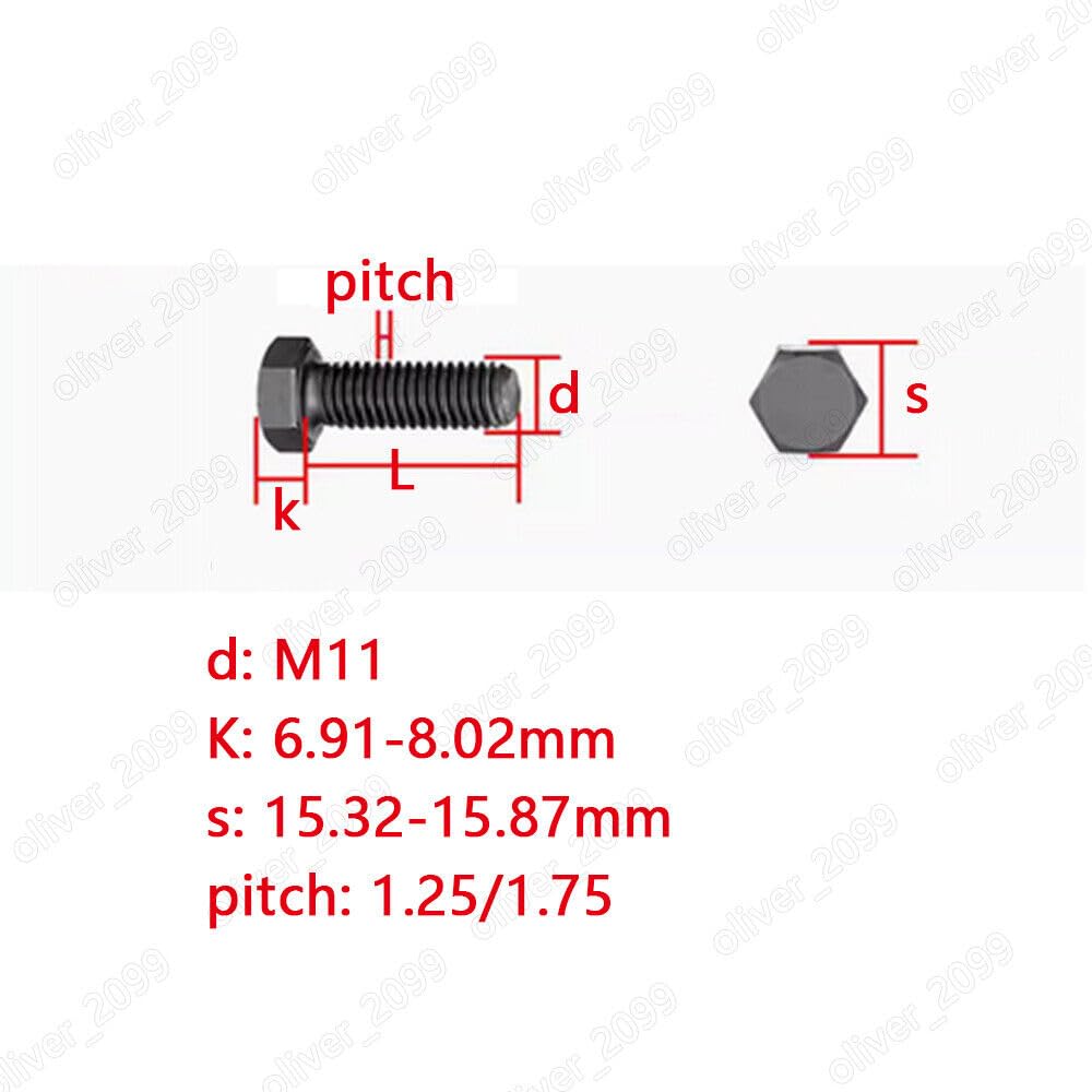 Bulloni a testa esagonale M11 in acciaio nero 8.8, passo 1,25/1,75(M11 1.25 x 100mm 3pcs partial thread)