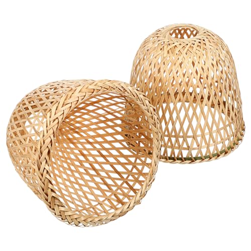 Angoily 2 Piezas pantalla de bambú pantallas colgantes de ratán solar lampara dormitorio lamparas dormitorio pantallas lamparas lampara escritorio pantallas de luz colgante tejido de bambú