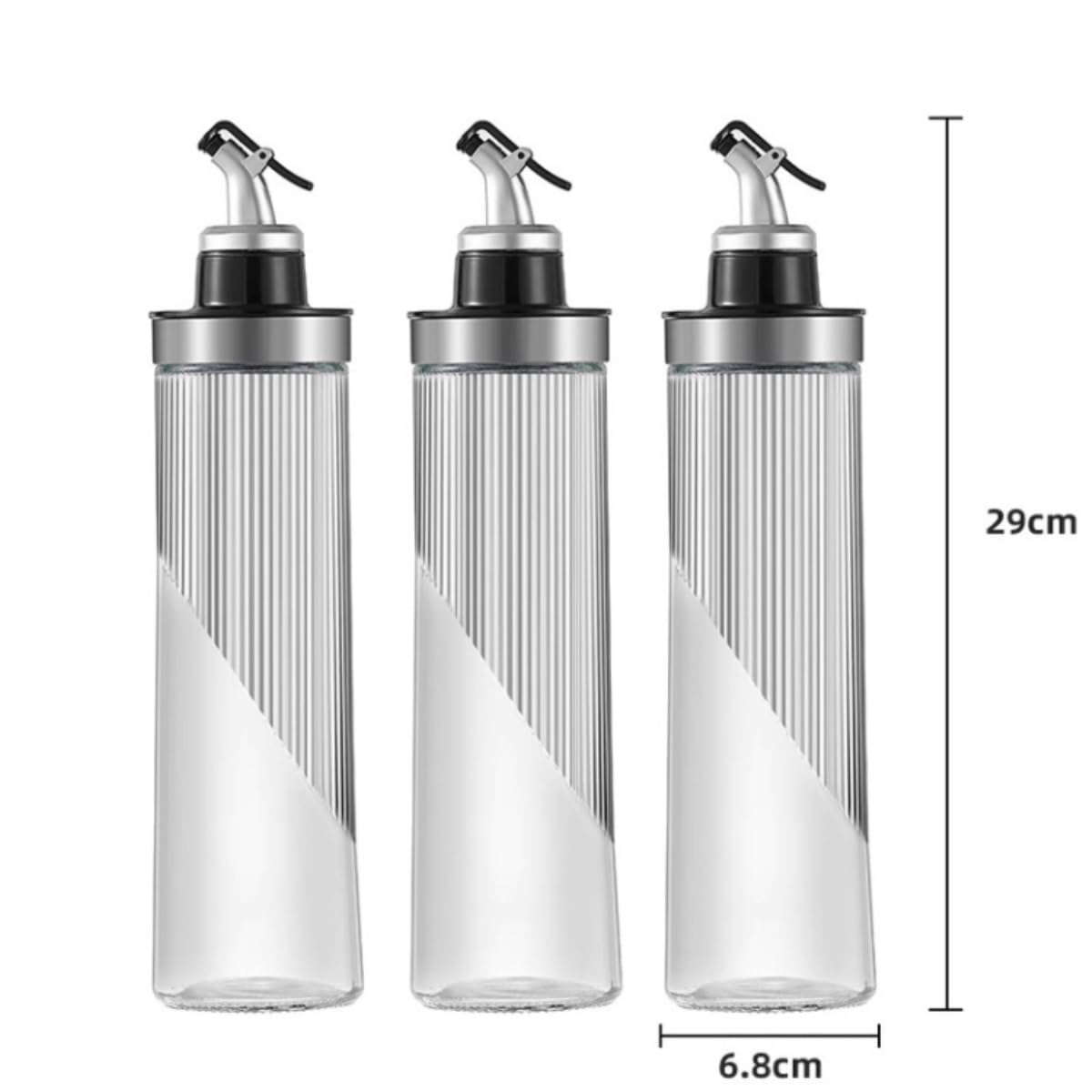 Set di 3 dispenser per olio in vetro, bottiglie di aceto e salsa di soia da 22 cm, eleganti vasi per olio per cucinare e pranzare, design senza appendere, perfetto per chef domestici