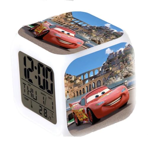 SuicRa Cars Réveil numérique LED 7 couleurs changeantes Thermomètre de bureau Nuit Cube Horloge LCD Décoration d'intérieur