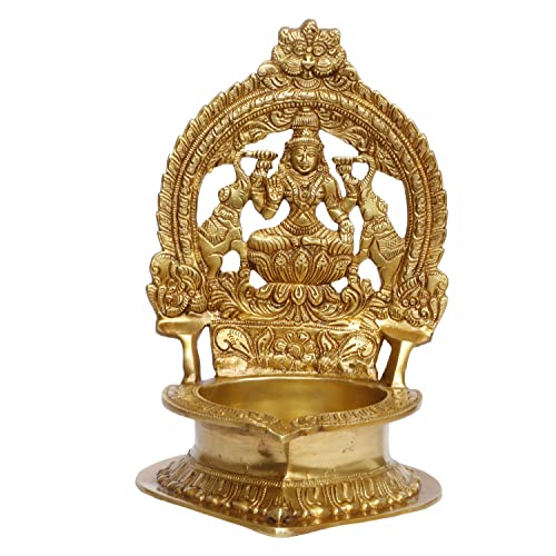 Artvarko Big Brass Gajlaxmi Oil Diya Large Deepam for Home Decor Puja Decorative Deepak Temple (LxBxH 8x10x12 Inches)