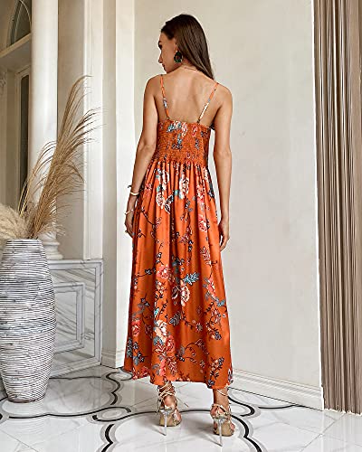 Image of Fashionme Women Spaghetti Strap Midi Satin Dresses Tie Front Backless Slit Cutout Dress Semi-Formal /Casual Flowy Lightweight