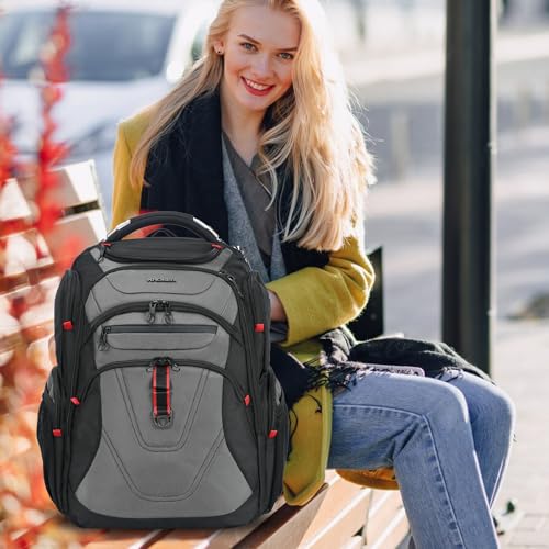 Image of KROSER TSA Friendly Travel Laptop Backpack 17.3 inch XXXL Gaming Backpack Water-Repellent College Daypack Business Backpack with RFID Pockets & USB Port for Men /Women-Black /Grey
