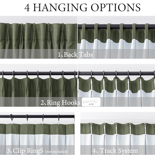 Image of MYSKY HOME Olive Green Pinch Pleated 100% Blackout Curtains 90 inches Long for Bedroom Living Room Dark Green Linen Textured Double Layer Black Out Pinch Pleat Drapes, 40 inch Wide per Panel, 2 Pcs