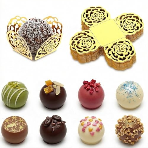 50 Stück Schokolade Trüffel Wrappers Papier Goldfolie Rose Pralinenförmchen Papier Klein Mini Schokolade Muffinformpapier für Trüffel Muffins Cupcake Geburtstag Hochzeit