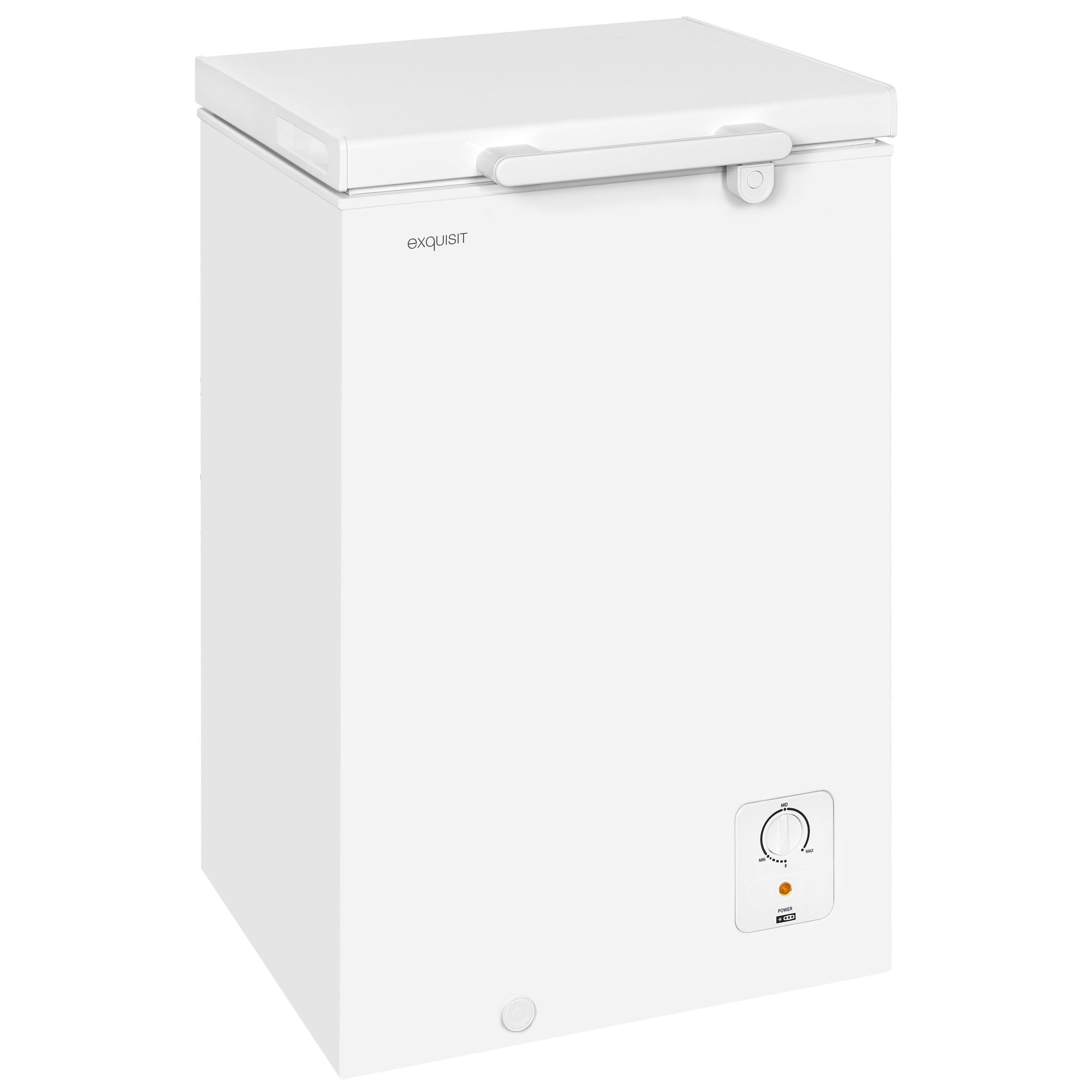 Exquisit® Congelador Horizontal 95L Blanco Clase E 4 Estrellas | 1 cesto, control manual, salida de agua para descongelar, pies regulables, tirador externo y medidas 85,4 x 54,6 x 47,9 cm