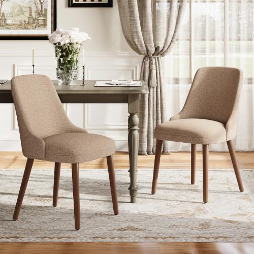 Image of MALOL Upholstered Dining Chairs Set of 2, High-Back Dining Room Chair with Wood Legs, Padded Kitchen Chairs for Dining Room /Restaurant /Cafe, Camel