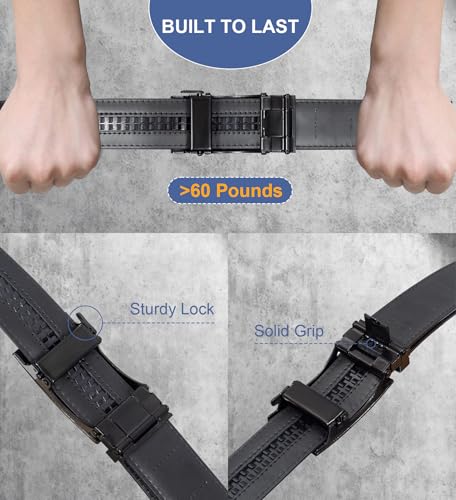 Image of Leather Ratchet Belts For Men 2 Pack,Slide Ratcheting Belt,Adjustable Click Dress Belt