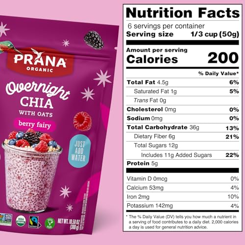 Image of Prana Organic Overnight Chia with Oats Berry Fairy | Rich in Fiber & Protein, Vegan, Non-GMO | Ready to Eat Breakfast - 10.58 oz Bags - 6 Pack