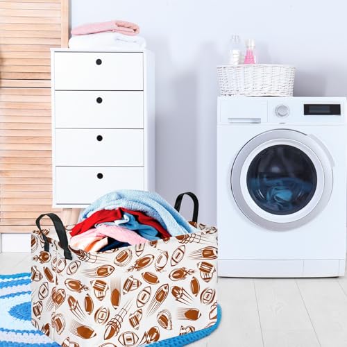 Image of Rec Football Print Box Hamper Storage Basket Collapsible Organizer Bin Gift Shelf Baskets for Home and Kitchen Storage