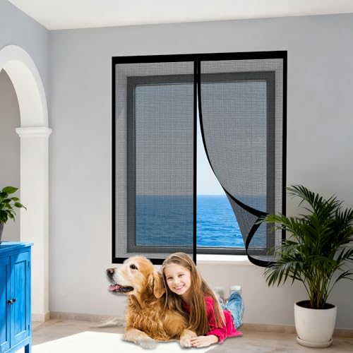 Mosquiteras para Ventanas Magneticas 130 x 60 cm sin Taladrar Ni Atornillar Mosquitera Magnética Ventanas Fácil de Limpiar para Todas Las Interiores y Exteriores, Negro