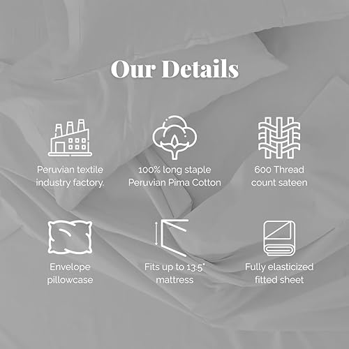 Miniatura 5 de Peru Pima Juego de sábanas de 600 hilos de satén termorregulador tamaño individual, 100 % algodón Pima peruano, 3 piezas (plano, ajustado, 1 funda