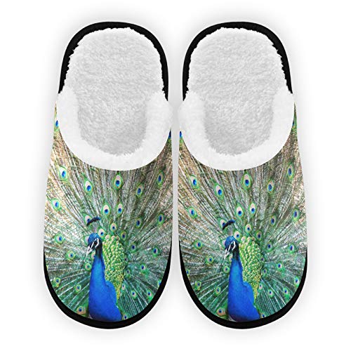 Zapatillas para hombre y mujer, con forro de felpa de pavo real, cómodas, cálidas, de forro polar, para interiores y exteriores, para spa