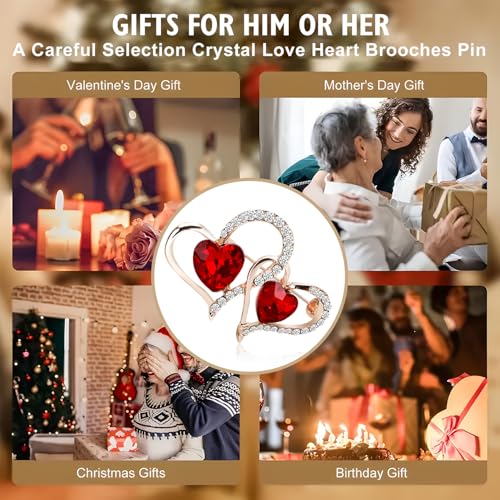Image of Yadiana LOVE Heart Rhinestone Brooch Pin for Women Girls Fashion, Crystal Love Heart Brooches Lapel Pins Dainty Gold Brooch Stylish Clothes Accessories Valentines Christmas Jewelry Gift for Her