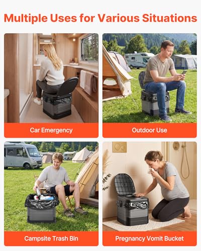 Image of VEVOR Portable Toilet, 330 lbs Load Capacity, Folding Camping Toilet for Adults, Outdoor Travel Potty with Carry Bag, Trash Bags, Suitable for Home Use, RV Travel, Camping, Hiking, Boating, Car, Trips