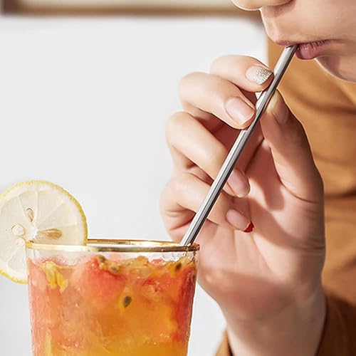 Miniatura 3 de ERCRYSTO Cuchara reutilizable de acero inoxidable con mango largo, 6 piezas de 8.6 pulgadas, con 1 cepillo de limpieza (circular)