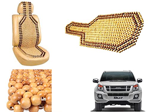 Image of Car Bead Seat Wooden Beads Cushion Cover Pad for Isuzu MU 7 2014, Acupressure Sitting Seat Cover | Cream Color - Pack of 1