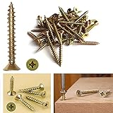 TERF® Multi Purpose Screws 5.0 X 50mm Pozi Flat Double Countersunk Zinc Yellow Screws For PVCu Wooden Timber Chipboard MDF and other similar types Screw Size 5.0 X 50mm - Pack of 100