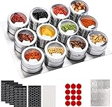 ILEBYGO Magnetische Gewürzgläser, 12 Stück, Edelstahl, transparente Oberseite, BBQ Gewürzdose, zum Aufkleben auf Kühlschrank und Grill, mit Tablett und Gewürzetiketten