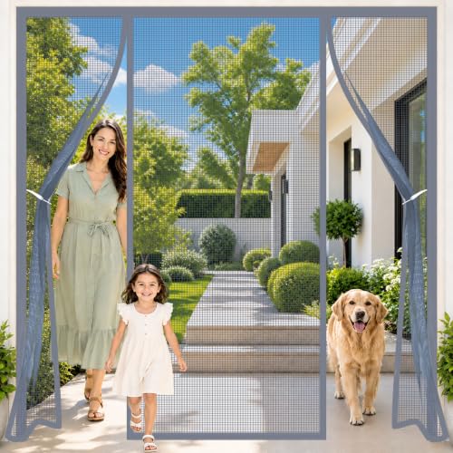 Mosquitera Puertas Dobles 215x275cm Paso fluido y cómodo gracias a su sistema de apertura suave y cierre rápido para Puertas Dobles de Balcón, Cocina Dormitorio Gris