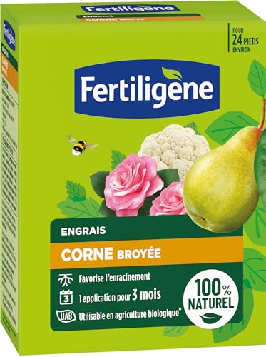 FERTILIGENE FCOR12 - Engrais Corne Broyée UAB 1,2 kg - Favorise l'enracinement - Seulement 1 application pour 3 mois - Jusqu'à 24 plantes fertilisées - Idéal pour arbres fruitiers, ornement, potager