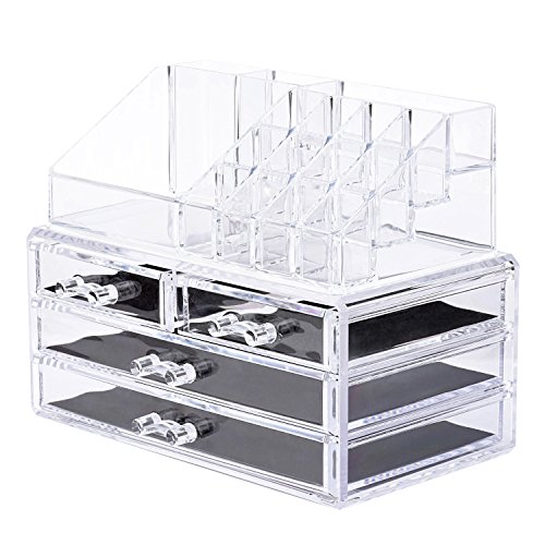 Makeup Storage Organizer,Oak Leaf Cosmetic Organizer and Jewerly Display Box - 2 Large Drawers Space and 2 Small Drawers Space- Saving,Clear,Stylish Acrylic Bathroom Case