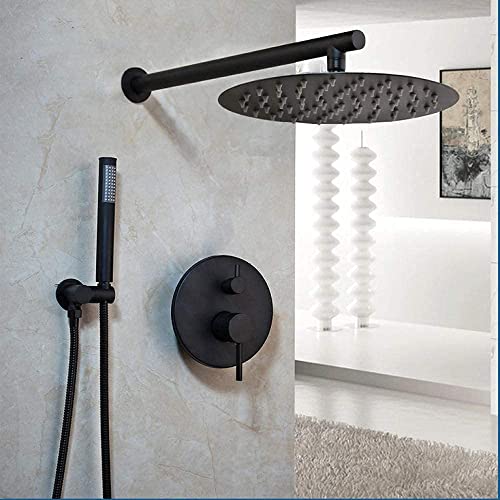 Ensemble de douche à jet pluie ultra-fin et robinets muraux noirs