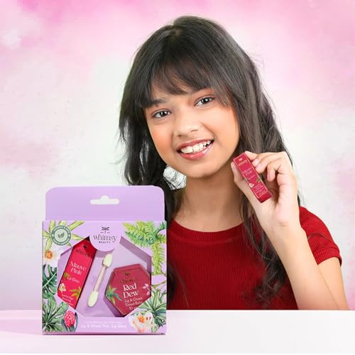 Image of Whimsy Beauty Lip Color Combo for Girls with Applicator | Liquid Lip Color & Lightweight Lip Gloss | Hydrating, Non-Sticky Finish | 3 pcs | Age 4-16 | Organic & Chemical-Free