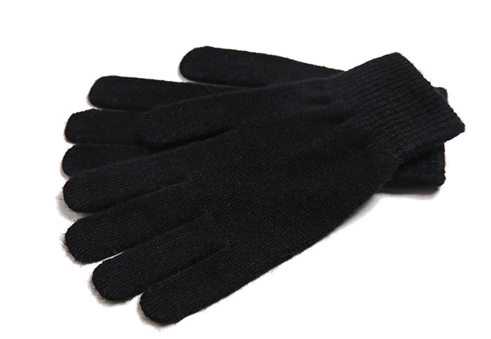 iMongol Pure Cashmere Women Full Fingers Gloves Ladies Knitted Gloves Mittens, Made in Inner Mongolian (Black)