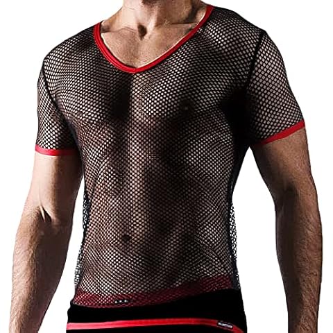 E-Laurels Mens Fishnet Shirts Shows Sexy Muscle, See Through Shirt Men Mesh Shirt More Comfortable and Breathable, Black, XL Cover