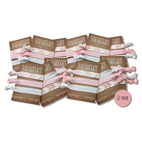 Jeune Marie Ribbon Hair Ties for Women - Pink, Silver, & Gold Hair Ties for Bridal Showers (12-Pack)