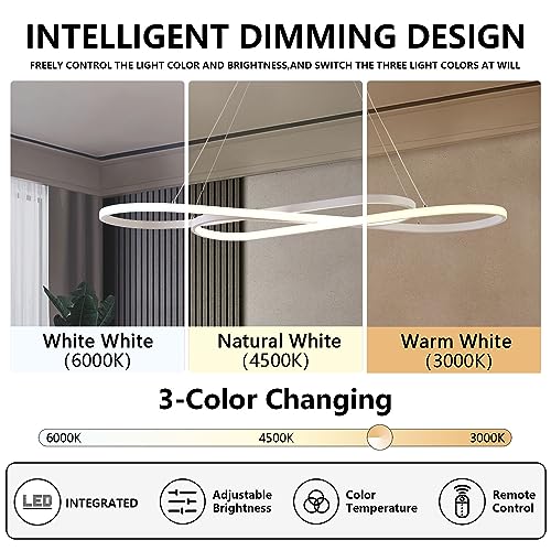 Image of Led Pendant Lights for Kitchen Island Pendant Light Dining Room Chandelier Light Fixture, Dimmable Modern Led Chandelier,Adjustable Height Music Note Shape Modern Ceiling Light Fixture