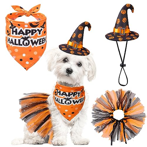 SCENEREAL Small Dog Halloween Costumes, Bandana Hat Dress