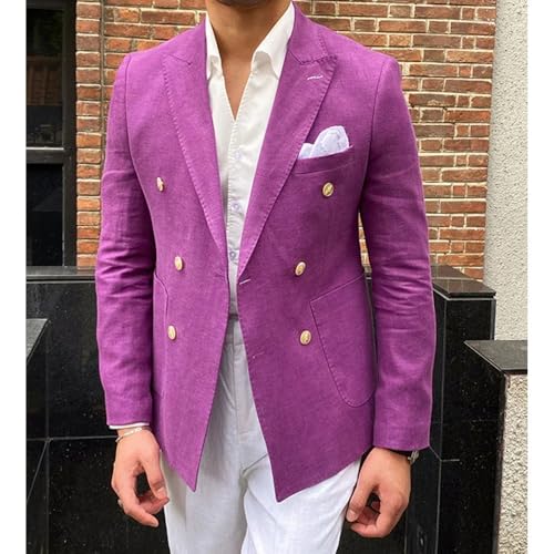 Linen Men's Blazer Casual Summer Slim Fit Suit Jacket Double Breasted Wedding Prom Blazer for Men4