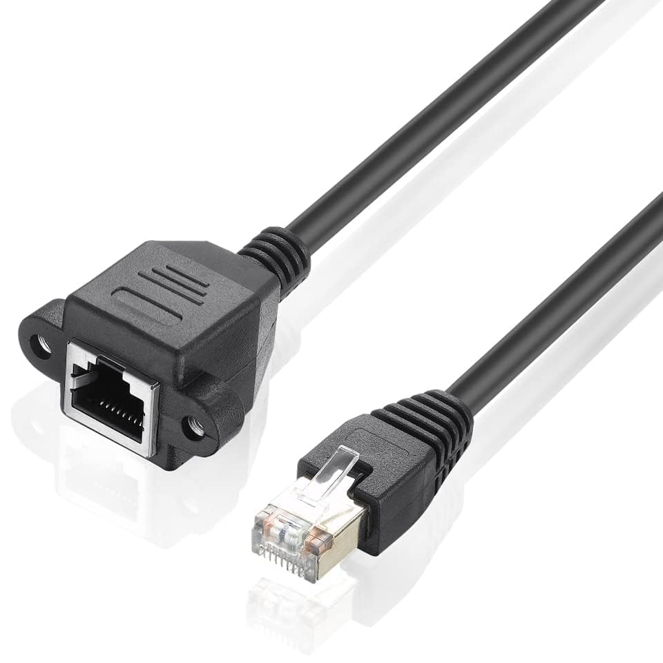 Image of SANCY 1.5 Meter RJ45 Ethernet Cable - Male to Female Screw Panel Mount, 8-Pin Extension, Pure Copper Shielded, LAN Network Cable for Wall Mounting