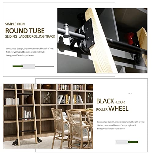 Kit herrajes escalera biblioteca retráctil con ruedas de riel negro extensible 5