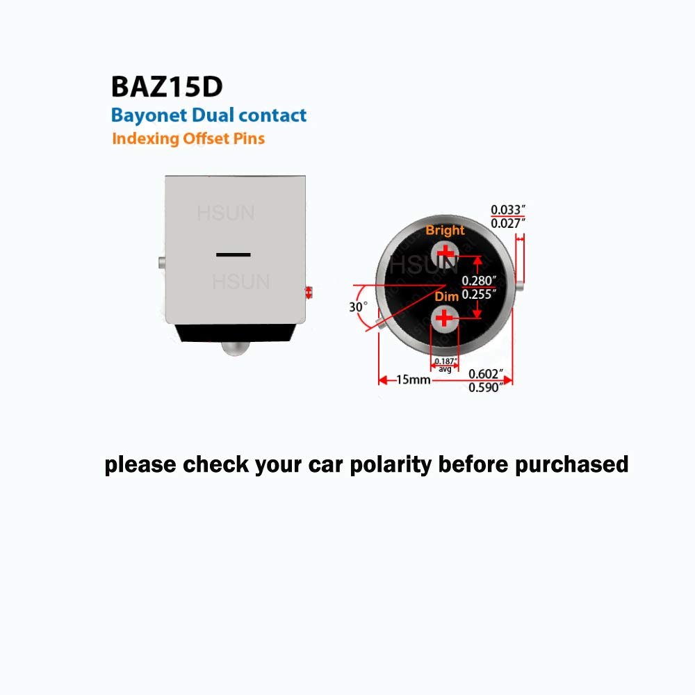 HSUN BAZ15D P21/4W S7225 S25 LED Bombillas 6000K Blanco para Luz Trasera de Freno de Coche