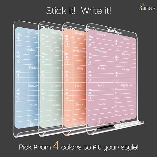 Image of 3 Lines ClearBite Acrylic Magnetic Meal Planner Board | Sleek & Durable | Includes Marker & Duster | 24x16 CM | Perfect for Meal Planning, Shopping Lists, Notes | Ideal for Home, Office | Cardamom