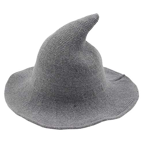 MCLseller Gorro de lana para mujer, sombrero de bruja puntiaguda, gorro de fieltro de color bonbonbond, sombrero para mujer con ala ancha para fiesta de Halloween y diario gris oscuro Talla única
