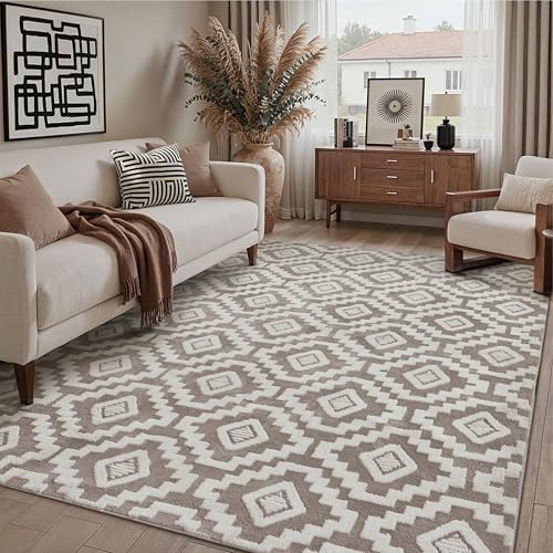 PureCozy Brown and White Living Room Rug, 200 x 300 cm, Bohemian ...