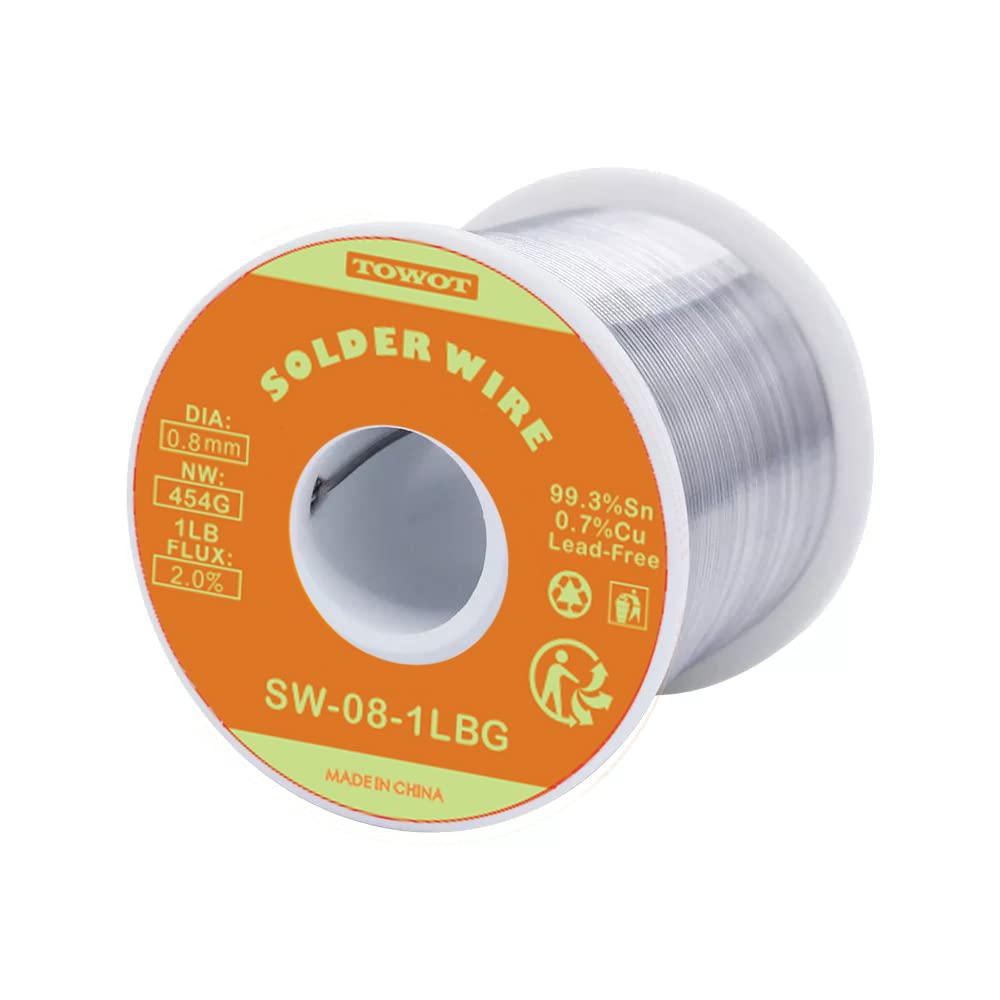 TOWOT Fil de Soudure Sans Plomb, Soudure Douce Avec Noyau de Colophane Pour Soudure Électrique (Sn99.3 % Cu0.7%/0.8mm,500g) SW