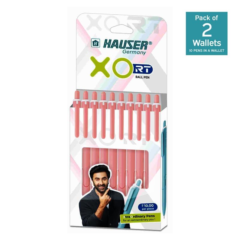 Image of Hauser Germany XO RT Retractable Ball Pen | Sleek Matt Finish Pastel Shade Body & Minimalistic Design | Low Viscosity Ink With Ultra Durable Tip | Red Ink, Pack Of 20