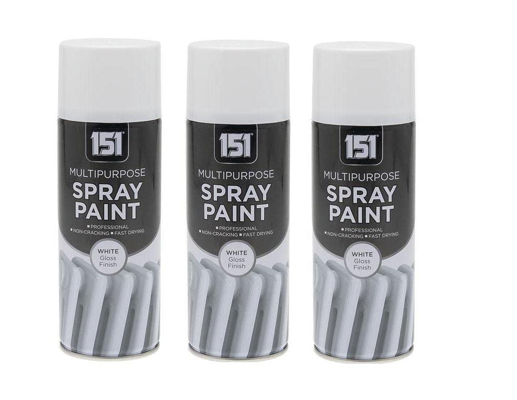 151 White Gloss Multi-Purpose Aerosol Spray Paint 400ml (3 Pack)