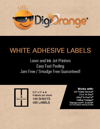 DigiOrangeMailing Labels for Laser/inkjet Printers (4 Per Sheet) - Pack of 400, White